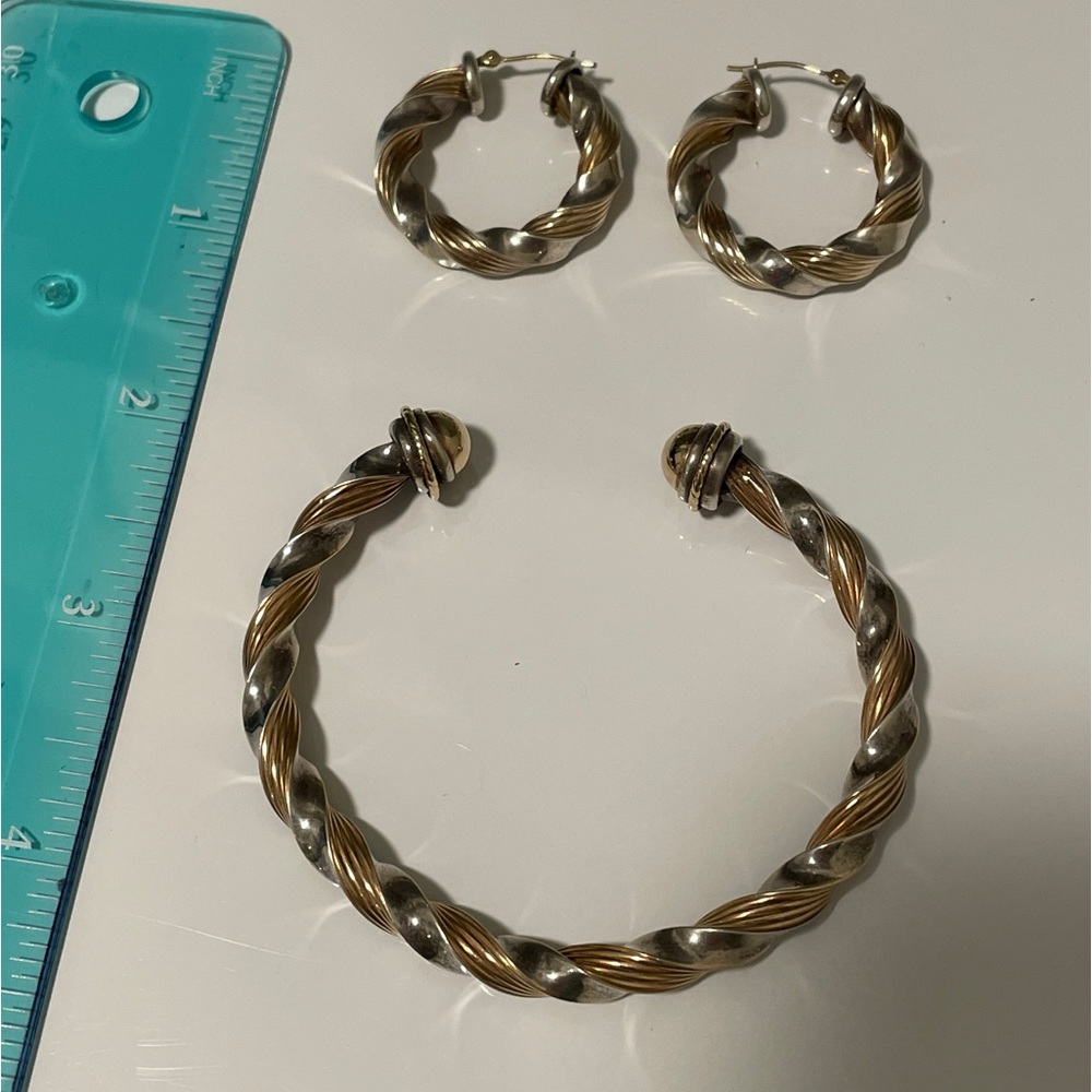 Gold & Silver earrings and bracelet set